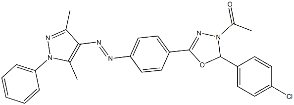 4-Acetyl-5-(4-chlorophenyl)-4,5-dihydro-2-[4-[(3,5-dimethyl-1-phenyl-1H-pyrazol-4-yl)azo]phenyl]-1,3,4-oxadiazole 结构式