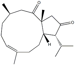 (1R,3aR,6R,9E,12aS)-3,3a,6,7,8,11,12,12a-Octahydro-3a,6,10-trimethyl-1-isopropylcyclopentacycloundecene-2,4(1H,5H)-dione 结构式