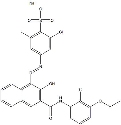 2-Chloro-6-methyl-4-[[3-[[(2-chloro-3-ethoxyphenyl)amino]carbonyl]-2-hydroxy-1-naphtyl]azo]benzenesulfonic acid sodium salt 结构式