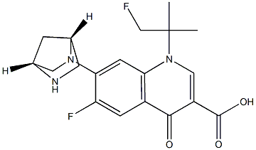 6-Fluoro-1-(2-fluoro-1,1-dimethylethyl)-7-[(1R,4R)-2,5-diazabicyclo[2.2.1]heptan-2-yl]-1,4-dihydro-4-oxoquinoline-3-carboxylic acid 结构式