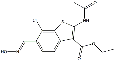 2-(Acetylamino)-6-hydroxyiminomethyl-7-chlorobenzo[b]thiophene-3-carboxylic acid ethyl ester 结构式