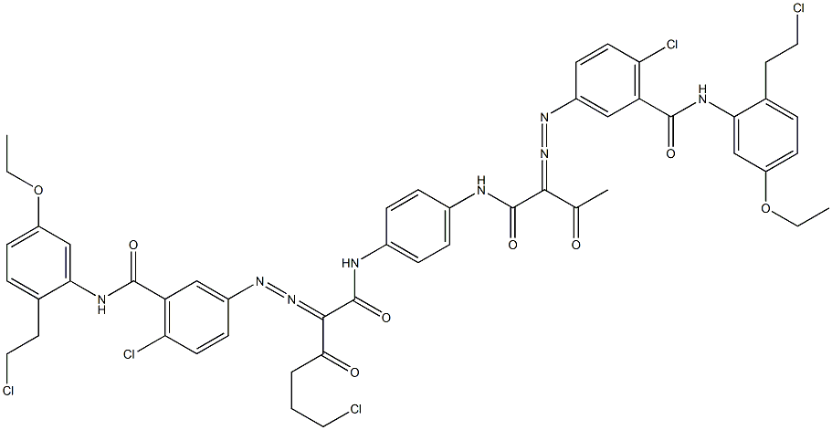 3,3'-[2-(2-Chloroethyl)-1,4-phenylenebis[iminocarbonyl(acetylmethylene)azo]]bis[N-[2-(2-chloroethyl)-5-ethoxyphenyl]-6-chlorobenzamide] 结构式