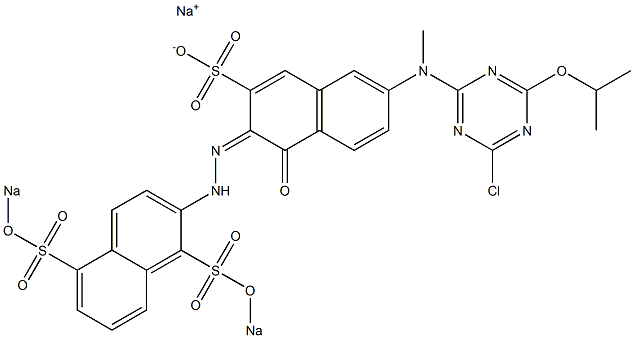 3-[2-[1,5-Bis(sodiosulfo)-2-naphtyl]hydrazono]-4-oxo-3,4-dihydro-7-[(4-chloro-6-isopropyloxy-1,3,5-triazine-2-yl)(methyl)amino]naphthalene-2-sulfonic acid sodium salt 结构式