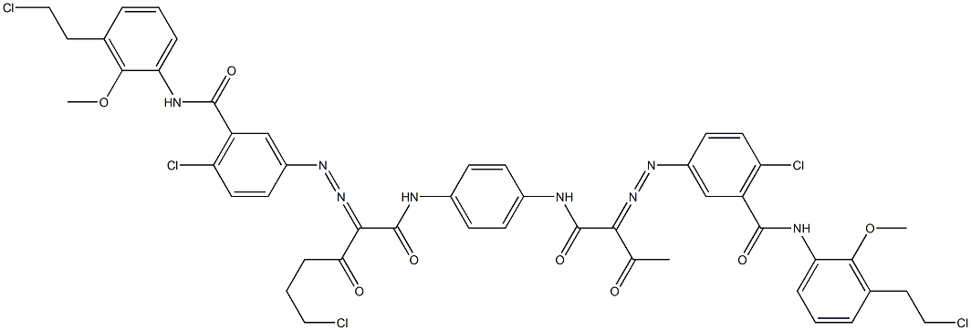 3,3'-[2-(2-Chloroethyl)-1,4-phenylenebis[iminocarbonyl(acetylmethylene)azo]]bis[N-[3-(2-chloroethyl)-2-methoxyphenyl]-6-chlorobenzamide] 结构式