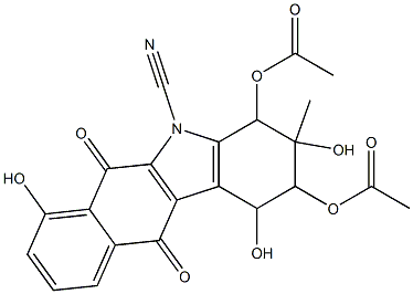 2,4-Bis(acetyloxy)-1,2,3,4,6,11-hexahydro-1,3,7-trihydroxy-3-methyl-6,11-dioxo-5H-benzo[b]carbazole-5-carbonitrile 结构式