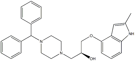 (S)-1-[(2-Methyl-1H-indol-4-yl)oxy]-3-[4-(diphenylmethyl)piperazin-1-yl]-2-propanol 结构式