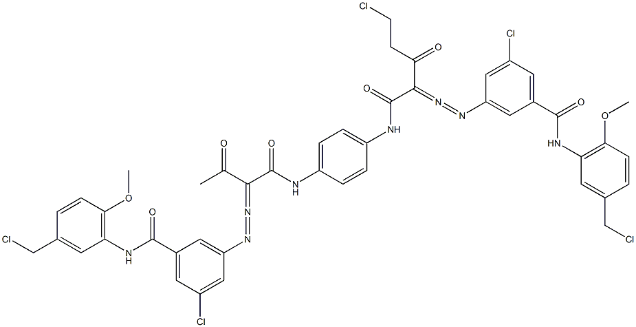 3,3'-[2-(Chloromethyl)-1,4-phenylenebis[iminocarbonyl(acetylmethylene)azo]]bis[N-[3-(chloromethyl)-6-methoxyphenyl]-5-chlorobenzamide] 结构式