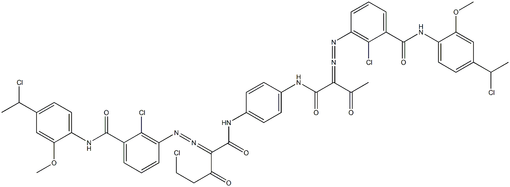3,3'-[2-(Chloromethyl)-1,4-phenylenebis[iminocarbonyl(acetylmethylene)azo]]bis[N-[4-(1-chloroethyl)-2-methoxyphenyl]-2-chlorobenzamide] 结构式