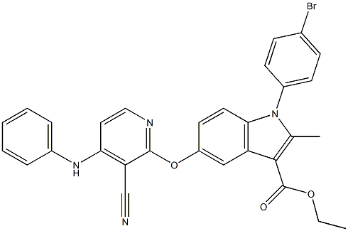 1-(4-Bromophenyl)-2-methyl-5-[3-cyano-4-(phenylamino)pyridin-2-yloxy]-1H-indole-3-carboxylic acid ethyl ester 结构式