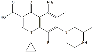 5-Amino-1-cyclopropyl-6,8-difluoro-1,4-dihydro-4-oxo-7-(3-methyl-1-piperazinyl)quinoline-3-carboxylic acid 结构式