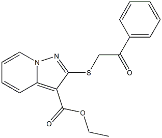 2-[[(Phenylcarbonyl)methyl]thio]pyrazolo[1,5-a]pyridine-3-carboxylic acid ethyl ester 结构式
