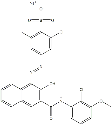 2-Chloro-6-methyl-4-[[3-[[(2-chloro-3-methoxyphenyl)amino]carbonyl]-2-hydroxy-1-naphtyl]azo]benzenesulfonic acid sodium salt 结构式