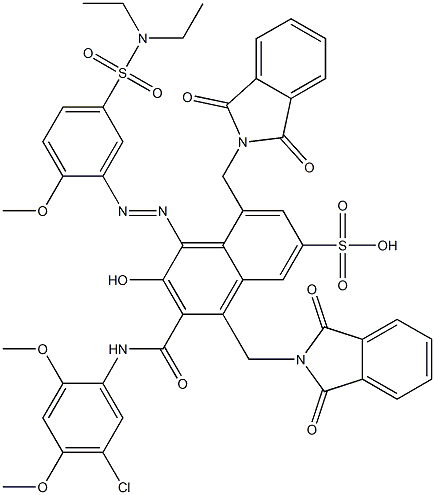 3-[(5-Chloro-2,4-dimethoxyphenyl)aminocarbonyl]-1-[5-[(diethylamino)sulfonyl]-2-methoxyphenylazo]-2-hydroxy-4,8-bis(phthalimidylmethyl)naphthalene-6-sulfonic acid 结构式