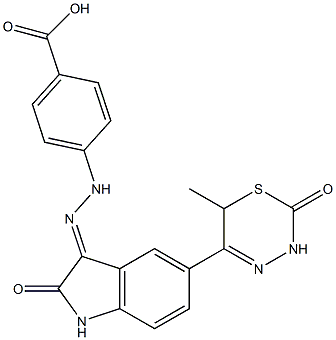 4-[2-[[1,2-Dihydro-5-[(6-methyl-2-oxo-3,6-dihydro-2H-1,3,4-thiadiazin)-5-yl]-2-oxo-3H-indol]-3-ylidene]hydrazino]benzoic acid 结构式