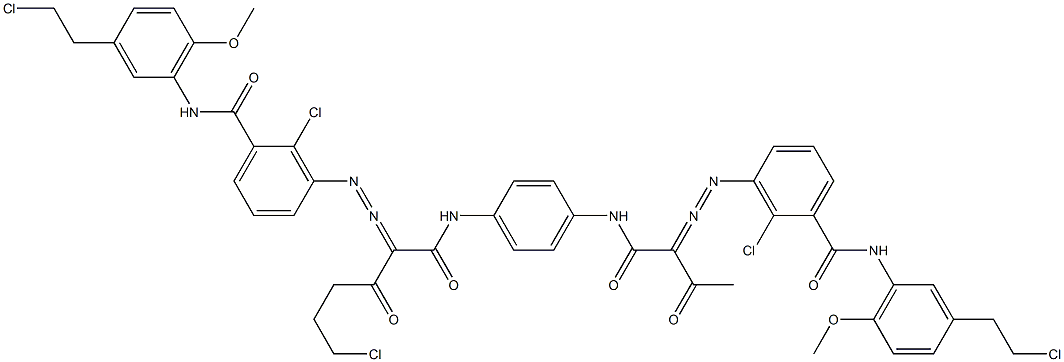 3,3'-[2-(2-Chloroethyl)-1,4-phenylenebis[iminocarbonyl(acetylmethylene)azo]]bis[N-[3-(2-chloroethyl)-6-methoxyphenyl]-2-chlorobenzamide] 结构式