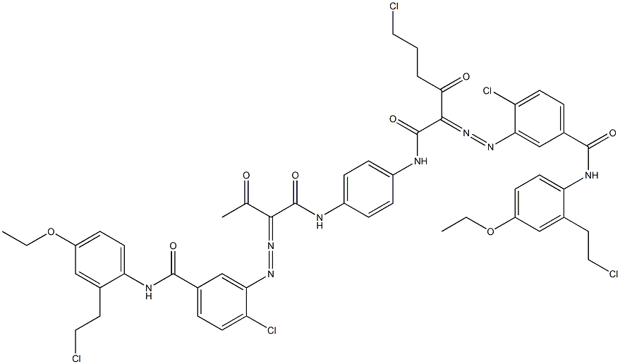 3,3'-[2-(2-Chloroethyl)-1,4-phenylenebis[iminocarbonyl(acetylmethylene)azo]]bis[N-[2-(2-chloroethyl)-4-ethoxyphenyl]-4-chlorobenzamide] 结构式