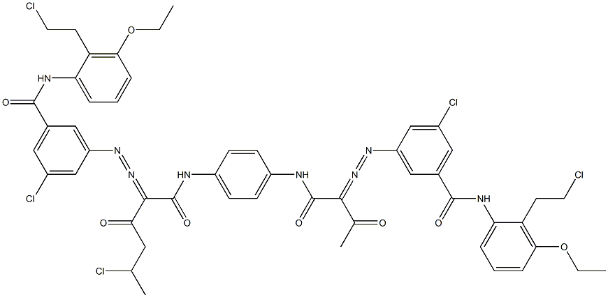 3,3'-[2-(1-Chloroethyl)-1,4-phenylenebis[iminocarbonyl(acetylmethylene)azo]]bis[N-[2-(2-chloroethyl)-3-ethoxyphenyl]-5-chlorobenzamide] 结构式