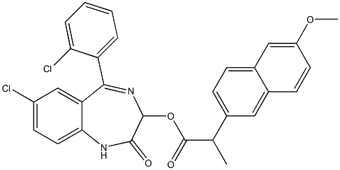 1,3-Dihydro-5-(2-chlorophenyl)-7-chloro-2-oxo-2H-1,4-benzodiazepin-3-ol 2-(6-methoxynaphthalen-2-yl)propionate 结构式