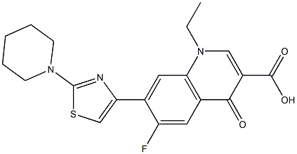 1,4-Dihydro-1-ethyl-4-oxo-6-fluoro-7-[2-piperidinothiazol-4-yl]quinoline-3-carboxylic acid 结构式