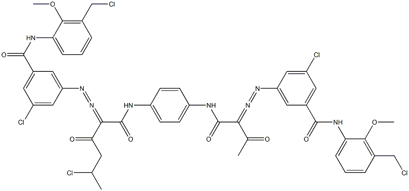 3,3'-[2-(1-Chloroethyl)-1,4-phenylenebis[iminocarbonyl(acetylmethylene)azo]]bis[N-[3-(chloromethyl)-2-methoxyphenyl]-5-chlorobenzamide] 结构式