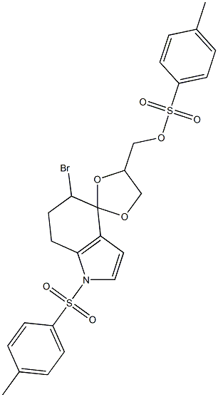 5-Bromo-1-tosyl-4'-tosyloxymethylspiro[4,5,6,7-tetrahydro-1H-indole-4,2'-[1,3]dioxolane] 结构式