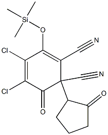 2,3-Dichloro-5,6-dicyano-4-(trimethylsilyloxy)-6-(2-oxocyclopentyl)-2,4-cyclohexadien-1-one 结构式