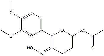 Acetic acid [5-(hydroxyimino)-6-(3,4-dimethoxyphenyl)tetrahydro-2H-pyran]-2-yl ester 结构式