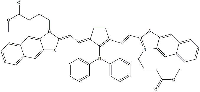2-[2-[2-(Diphenylamino)-3-[2-[3-(4-methoxy-4-oxobutyl)naphtho[2,3-d]thiazol-2(3H)-ylidene]ethylidene]-1-cyclopenten-1-yl]ethenyl]-3-(4-methoxy-4-oxobutyl)naphtho[2,3-d]thiazol-3-ium 结构式
