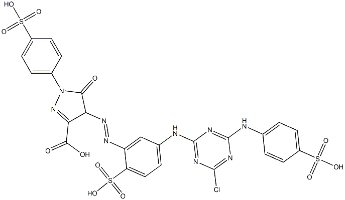 4-[[5-[[4-Chloro-6-[(4-sulfophenyl)amino]-1,3,5-triazin-2-yl]amino]-2-sulfophenyl]azo]-4,5-dihydro-5-oxo-1-(4-sulfophenyl)-1H-pyrazole-3-carboxylic acid 结构式