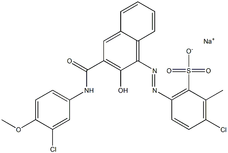 3-Chloro-2-methyl-6-[[3-[[(3-chloro-4-methoxyphenyl)amino]carbonyl]-2-hydroxy-1-naphtyl]azo]benzenesulfonic acid sodium salt 结构式