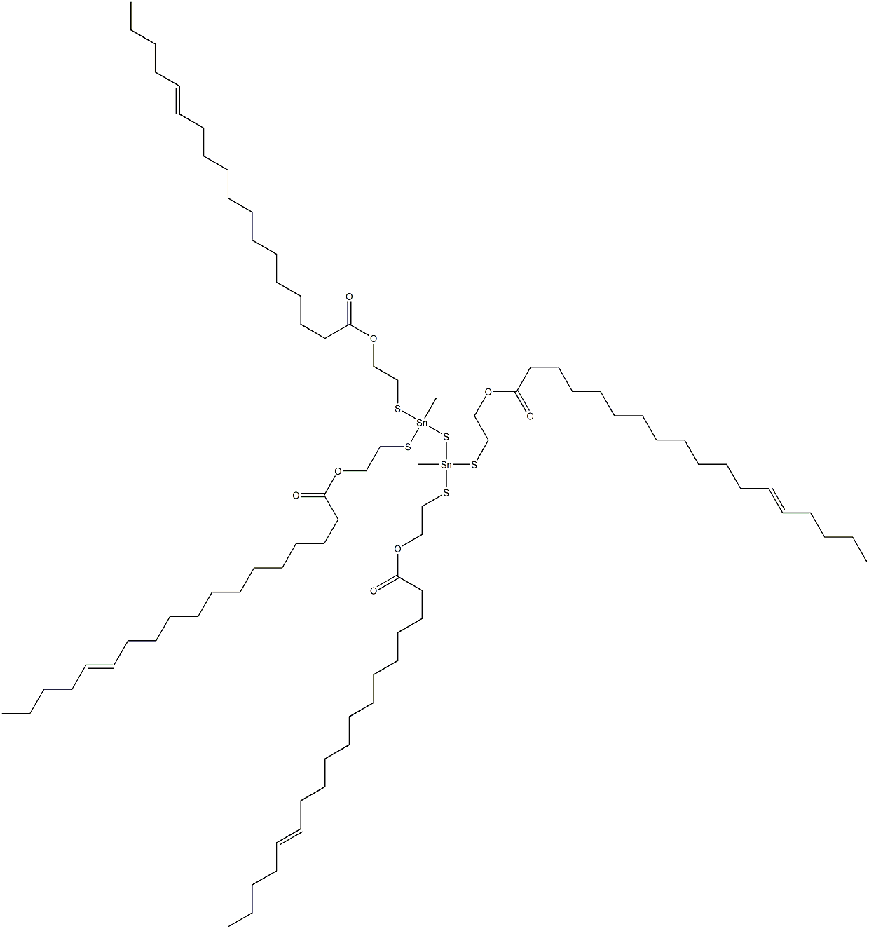 Bis[methylbis[[2-(12-heptadecenylcarbonyloxy)ethyl]thio]stannyl] sulfide 结构式