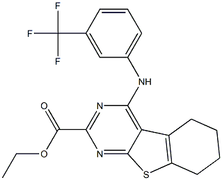 5,6,7,8-Tetrahydro-4-[3-(trifluoromethyl)phenylamino][1]benzothieno[2,3-d]pyrimidine-2-carboxylic acid ethyl ester 结构式