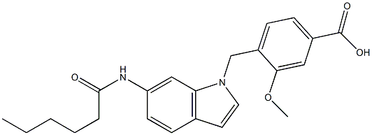 4-(6-Hexanoylamino-1H-indol-1-ylmethyl)-3-methoxybenzoic acid 结构式