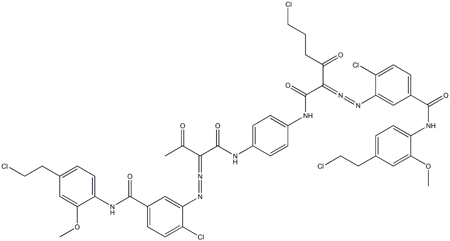 3,3'-[2-(2-Chloroethyl)-1,4-phenylenebis[iminocarbonyl(acetylmethylene)azo]]bis[N-[4-(2-chloroethyl)-2-methoxyphenyl]-4-chlorobenzamide] 结构式