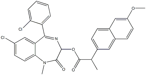 1,3-Dihydro-1-methyl-5-(2-chlorophenyl)-7-chloro-2-oxo-2H-1,4-benzodiazepin-3-ol 2-(6-methoxynaphthalen-2-yl)propionate 结构式