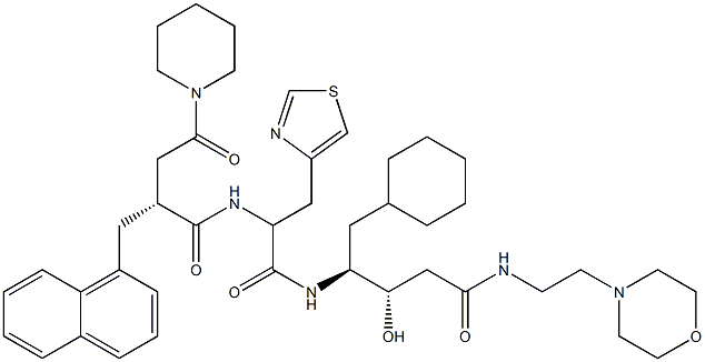 (3S,4S)-3-Hydroxy-5-cyclohexyl-4-[3-(4-thiazolyl)-2-[[(2R)-2-[1-piperidinylcarbonylmethyl]-3-(1-naphthalenyl)propionyl]amino]propionylamino]-N-(2-morpholinoethyl)valeramide 结构式