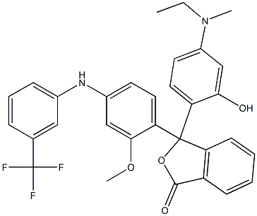 3-[2-Hydroxy-4-[methyl(ethyl)amino]phenyl]-3-[2-methoxy-4-[3-(trifluoromethyl)phenylamino]phenyl]phthalide 结构式