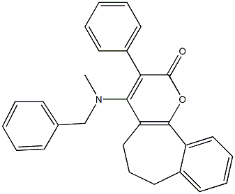 3-Phenyl-4-(methylbenzylamino)-6,7-dihydrobenzo[6,7]cyclohepta[1,2-b]pyran-2(5H)-one 结构式