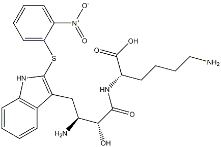 N2-[(2R,3S)-3-Amino-2-hydroxy-4-[2-[(2-nitrophenyl)thio]-1H-indol-3-yl]butyryl]-L-lysine 结构式