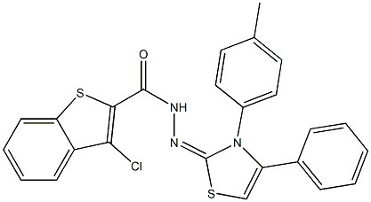 3-Chloro-N'-[(3-(4-methylphenyl)-4-phenyl-2,3-dihydrothiazol)-2-ylidene]benzo[b]thiophene-2-carbohydrazide 结构式