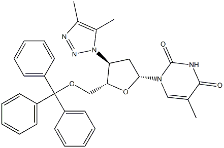 3'-(4,5-Dimethyl-1H-1,2,3-triazol-1-yl)-5'-O-trityl-3'-deoxythymidine 结构式