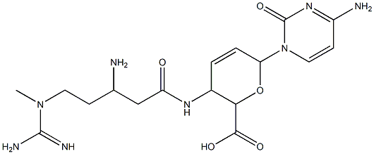 6-[4-Amino-1,2-dihydro-2-oxopyrimidin-1-yl]-3-[3-amino-5-(1-methylguanidino)valerylamino]-3,6-dihydro-2H-pyran-2-carboxylic acid 结构式