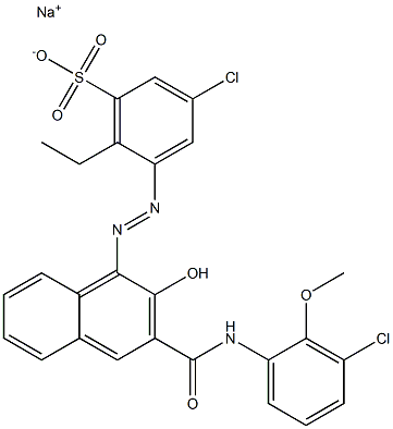 3-Chloro-6-ethyl-5-[[3-[[(3-chloro-2-methoxyphenyl)amino]carbonyl]-2-hydroxy-1-naphtyl]azo]benzenesulfonic acid sodium salt 结构式