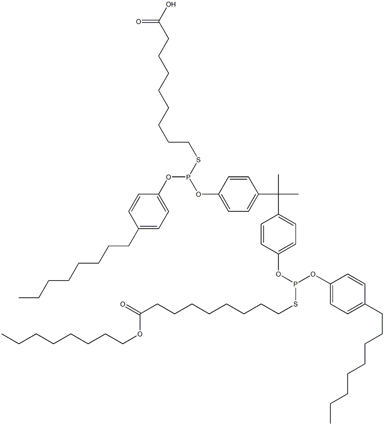9,9'-[[Isopropylidenebis(4,1-phenyleneoxy)]bis[[(4-octylphenyl)oxy]phosphinediylthio]]bis(nonanoic acid octyl) ester 结构式