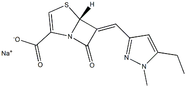 (5R)-7-Oxo-6-[(5-ethyl-1-methyl-1H-pyrazol-3-yl)methylene]-4-thia-1-azabicyclo[3.2.0]hept-2-ene-2-carboxylic acid sodium salt 结构式