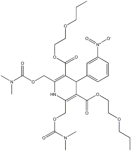 2,6-Bis[[[(dimethylamino)carbonyl]oxy]methyl]-1,4-dihydro-4-(3-nitrophenyl)-3,5-pyridinedicarboxylic acid bis(2-propoxyethyl) ester 结构式