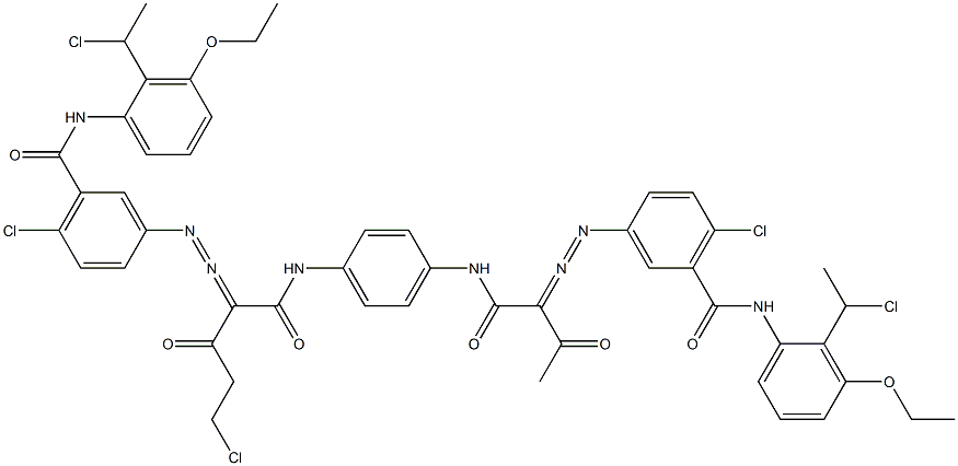 3,3'-[2-(Chloromethyl)-1,4-phenylenebis[iminocarbonyl(acetylmethylene)azo]]bis[N-[2-(1-chloroethyl)-3-ethoxyphenyl]-6-chlorobenzamide] 结构式