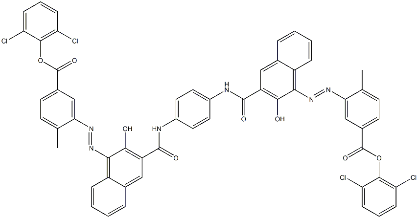 1,4-Bis[1-[[2-methyl-5-(2,6-dichlorophenoxycarbonyl)phenyl]azo]-2-hydroxy-3-naphthoylamino]benzene 结构式