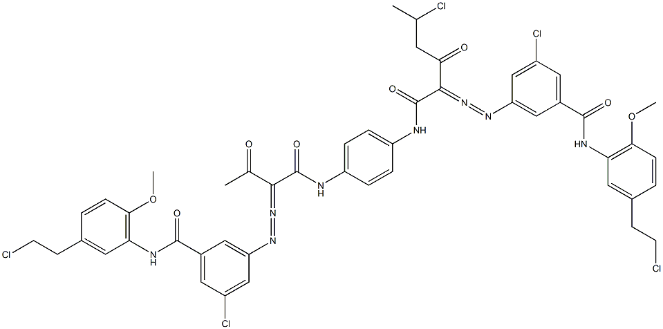 3,3'-[2-(1-Chloroethyl)-1,4-phenylenebis[iminocarbonyl(acetylmethylene)azo]]bis[N-[3-(2-chloroethyl)-6-methoxyphenyl]-5-chlorobenzamide] 结构式