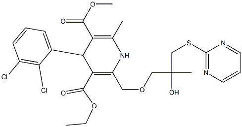 2-[[2-Hydroxy-2-methyl-3-(2-pyrimidinylthio)propyloxy]methyl]-4-(2,3-dichlorophenyl)-1,4-dihydro-6-methylpyridine-3,5-dicarboxylic acid 3-ethyl 5-methyl ester 结构式